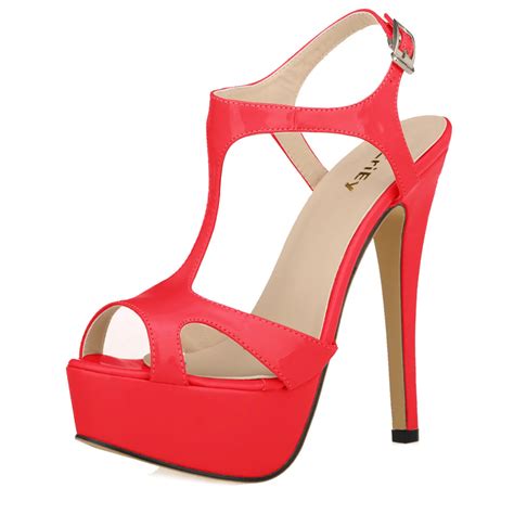 loslandifen new peep toe sandals women t strap platform patent leather stiletto sexy high heels