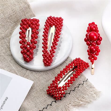new lucky red pearl full cover hairpin women girls sweet hair clip barrettes headband bb clip