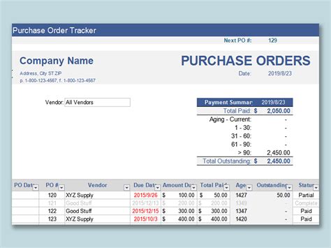 Excel Of Purchase Order Tracker Xlsx Wps Free Templates