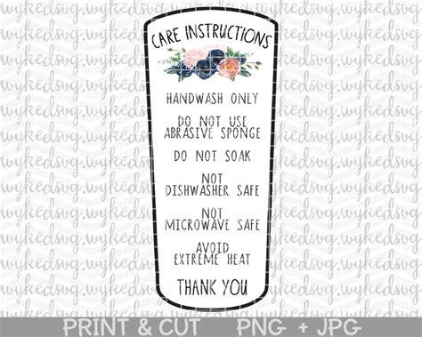 Tumbler Care Card Bundle Print And Cut Care Cards Floral Etsy