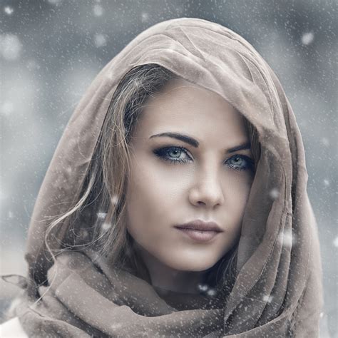 Pretty Girl In Snow Shower