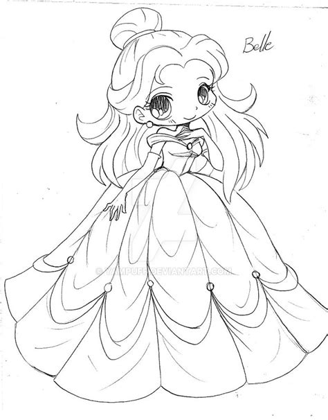 Belle Beauty And The Beast Chibi Sketch Chibi Coloring Pages
