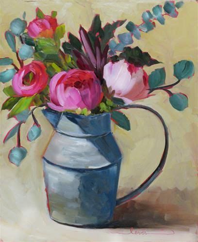 Daily Paintworks Pitcher And Peonies Original Fine Art For Sale