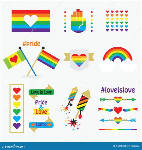 pride rainbow flags icons emblems dividers and design elements set on white stock vector