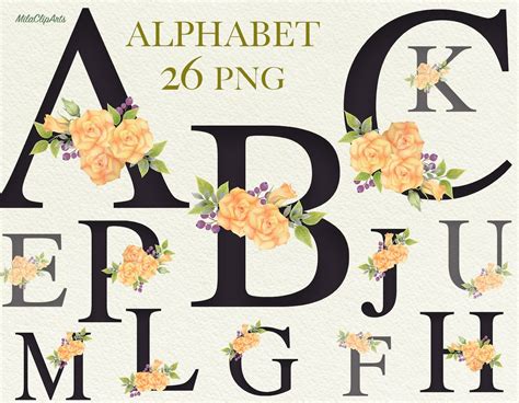 Alphabet Clipart Letter With Roses Floral Alphabet Png Etsy