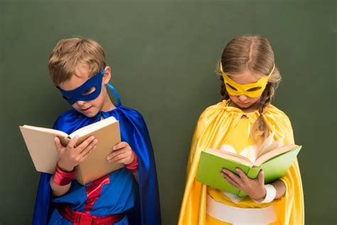 Superheroes Reading Books Stock Image Everypixel