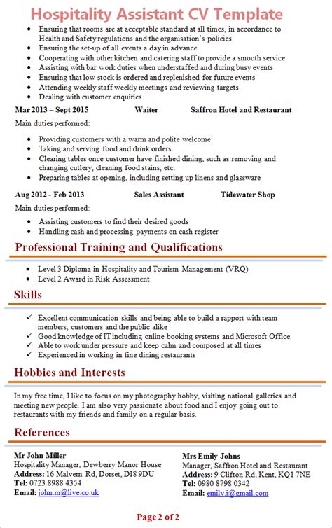 Resume templates can be useful in building your resumes. hospitality-assistant-cv-template-2