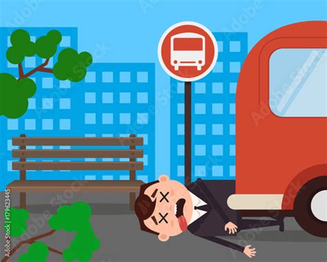 Unfortunately Businessman Office Worker Character Hit By Bus Vector