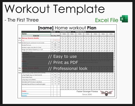 Workout Template Editable Excel File Workout Log Printable Pdf Workout Planner Customizable