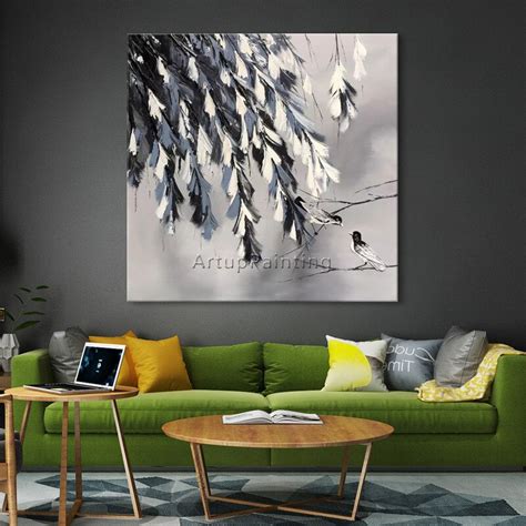 Abstract Painting Palette Knife Tree Love Bird Acrylic Painting Huge