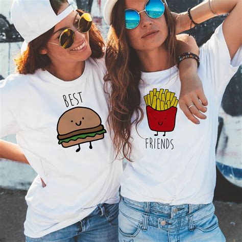 Funny Design Best Friend Matching T Shirt Bff T Shirt Women Fast Food