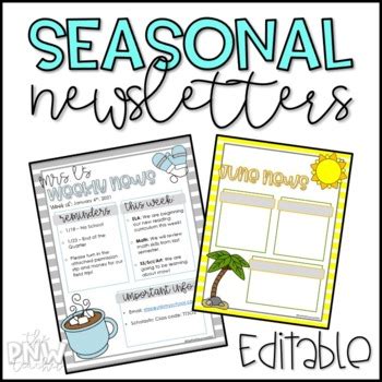 Seasonal Newsletters Editable By The Pnw Teacher Tpt