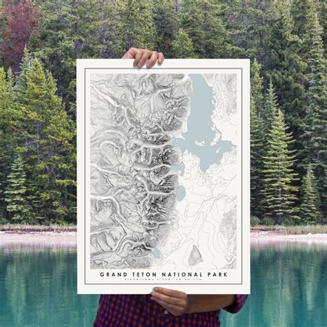 Grand Teton National Park Map Poster Modern Topographical Art Etsy