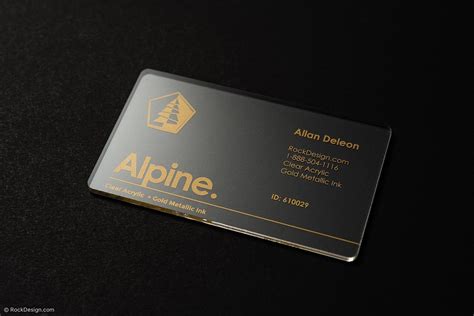 Our tinted translucent plastic business cards are created by chemically laminating a plastic colour gel with a layer of translucent polymer. Brilliant Gold Printed Acrylic Business Card Template Design - Alpine