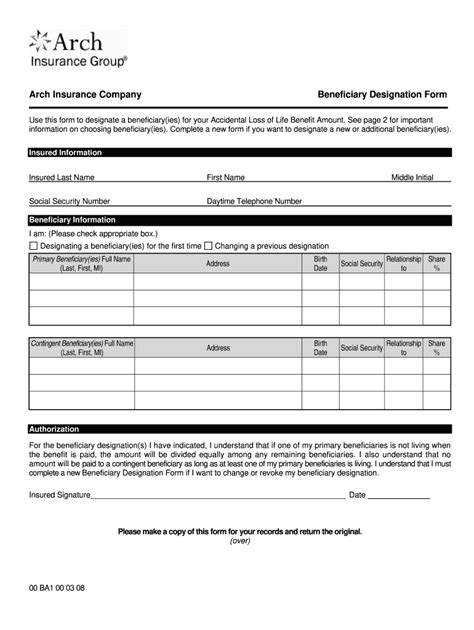 Insurance Group Beneficiary Designation Form Fill Online Printable