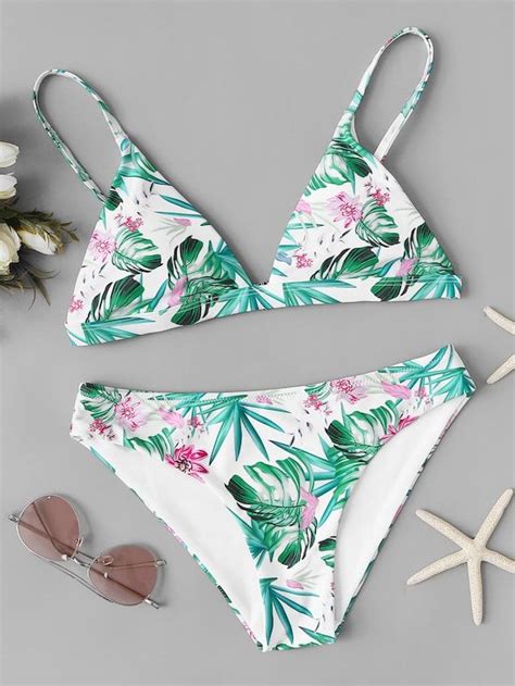 Tropical Print Bikini Set Shein With Images Tropical Print Bikinis Printed Bikini Sets