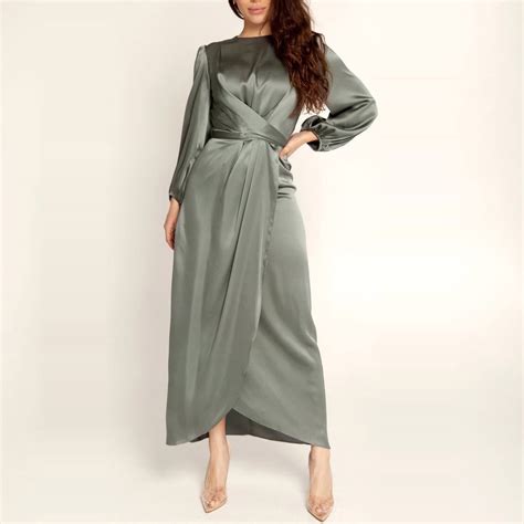 Abcnature Womens Long Sleeve Midi Long Dress Wrap Round Neck Tiered
