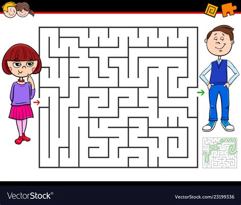 Cartoon Maze Game With Girl And Boy Royalty Free Vector