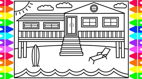 How To Draw A Beach House For Kids 💙💚💜🏖beach House Drawing Beach