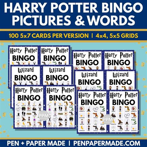 Harry Potter Bingo Cards Color Images Text For Large Small Groups