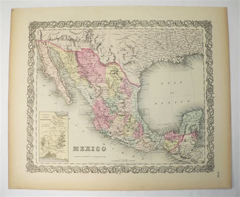 Mapa De México Antiguo 1856 Colton Mapa De México Yucatán Etsy México