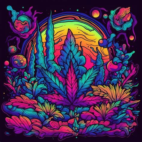 Premium Ai Image Cannabis Psychedelic Style Geometric Digital Art