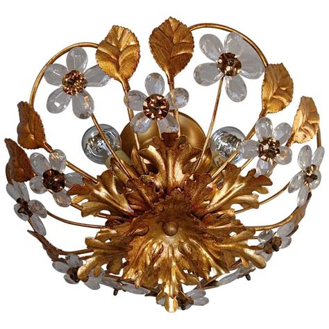 Vintage semi flush mount ceiling light lighting rustic black metal round cage spherical flushmount modern kira home sutton 16 3 white dome adjustable creative retro pendant lights 1 canarm mazu. Gold Metal Floral Flush Mount Ceiling Light with Crystal ...