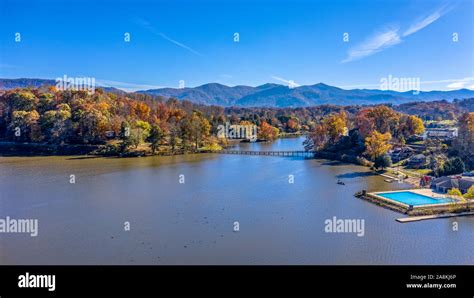 Aerial View Fall Landscape In Lake Junaluska North Carolina Stock