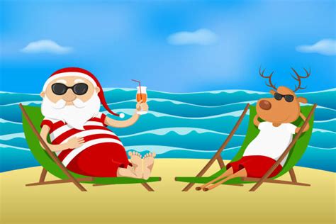 90 Christmas Santa And Reindeer On Summer Beach Stock Photos Pictures
