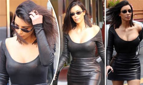 Kim Kardashian Flashes Nipples As She Risks Spilling Out Of Racy Leather Ensemble Celebrity