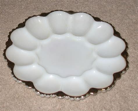 Vintage Fire King Milk Glass Egg Plate W Gold Trim Vintage Fire King