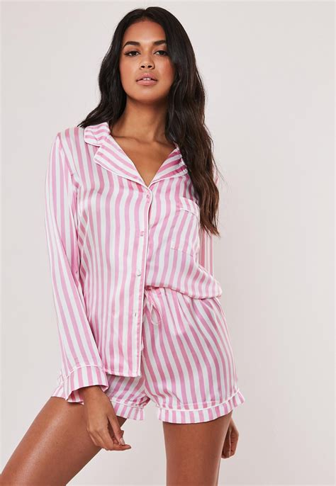 Missguided Pink Striped Pajama Set Pajama Set Short Pajama Set