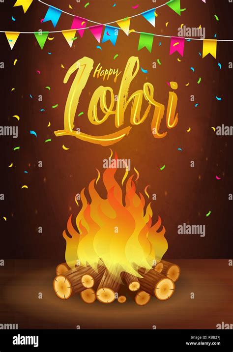 Happy Lohri Banner Greeting Card Punjabi Festival Celebration Stock