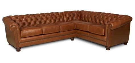 L Shaped Brown Leather Leather Chesterfield Sectional Sofa With Brown