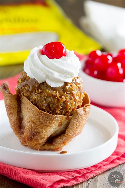 Cut the stack of tortillas into 12 wedges each. Fried Ice Cream Recipe with Cinnamon Sugar Tortilla Bowls ...
