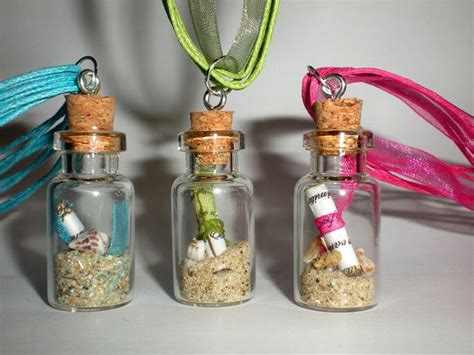 Mini Message In A Glasss Bottle Necklace With Cork Sand And Sea Shells