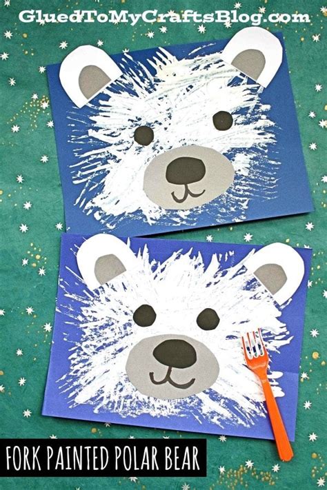 Fork Painted Polar Bear Craft Bear Crafts Winter Crafts For Kids