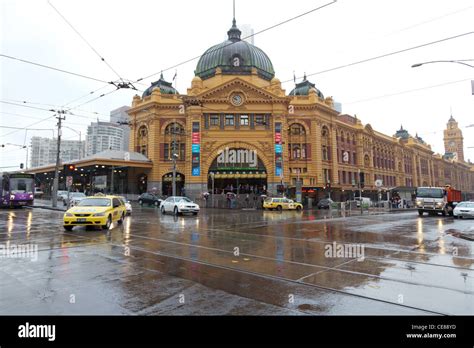 Finders Street Station Melbourne Australia In The Rain Stock Photo