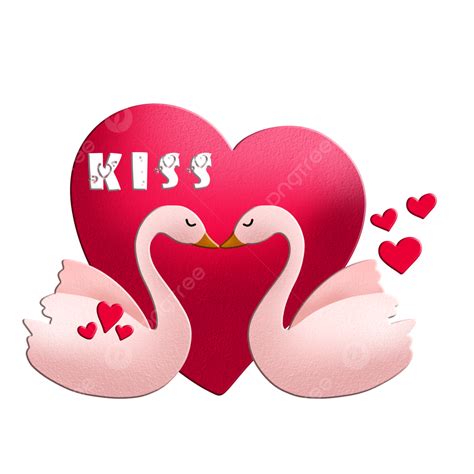 Valentine Day Couple White Transparent Pink Swan And Red Hearts