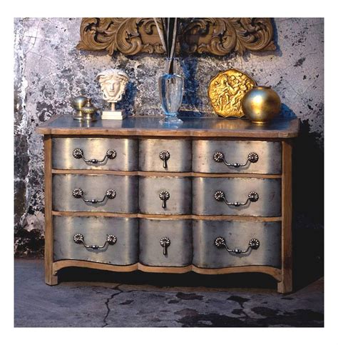 Zinc Reclaimed Wood Hollywood Regency 9 Drawer Dresser Kathy Kuo Home