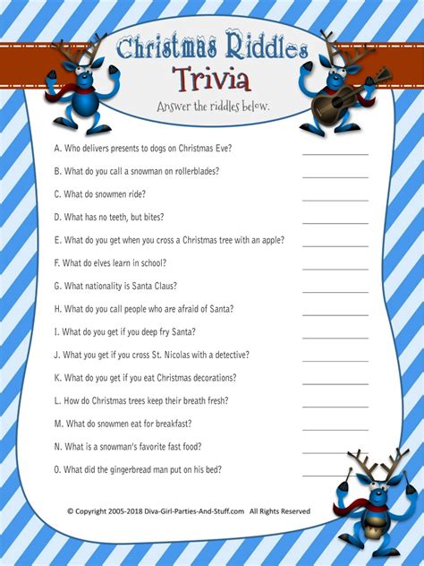 Simply copy and paste the game into a word document, add in some festive free clip art, and print out a copy for each player. Christmas Riddles Trivia Game | 2 Printable Versions with ...