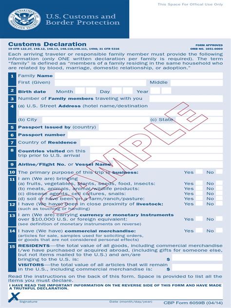 Us Custom Declaration Form 6059b Ebook