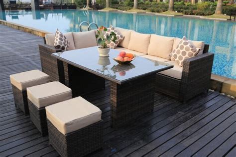 Yakoe Outdoor Rattan Garden Furniture 5 Seater Corner Sofa Patio Set