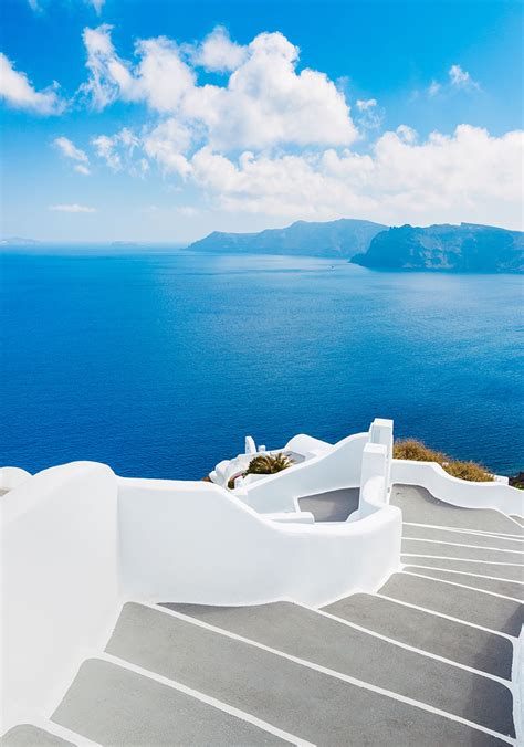 Aegean Sea Islands And White Stairs Santorini Wall Mural
