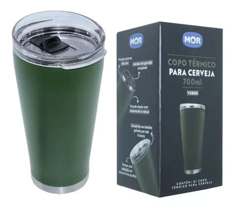 Copo Termico Cerveja Gelada C Tampa E Abridor 700ml Mor Cor Verde