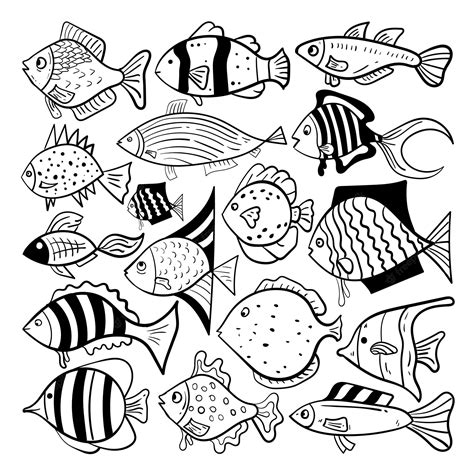 Premium Vector Hand Drawn Fish Vector Doodle Setfish Illustration