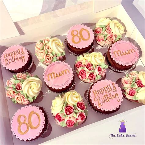 80th Birthday Pink Floral Cupcakes 40th Birthday Cupcakes Birthday
