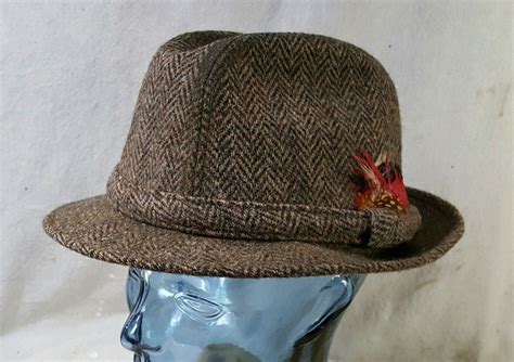 Authentic Vintage Harris Tweed Hat Walking Cap Fedora Hand Woven Wool 7
