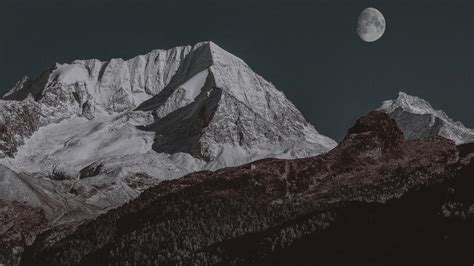 1600x900 Snow Covered Mountain Moon 4k Wallpaper1600x900 Resolution Hd