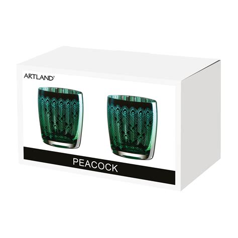 artland glass peacock dof tumbler set of 2 double old fashioned glas kings and queens